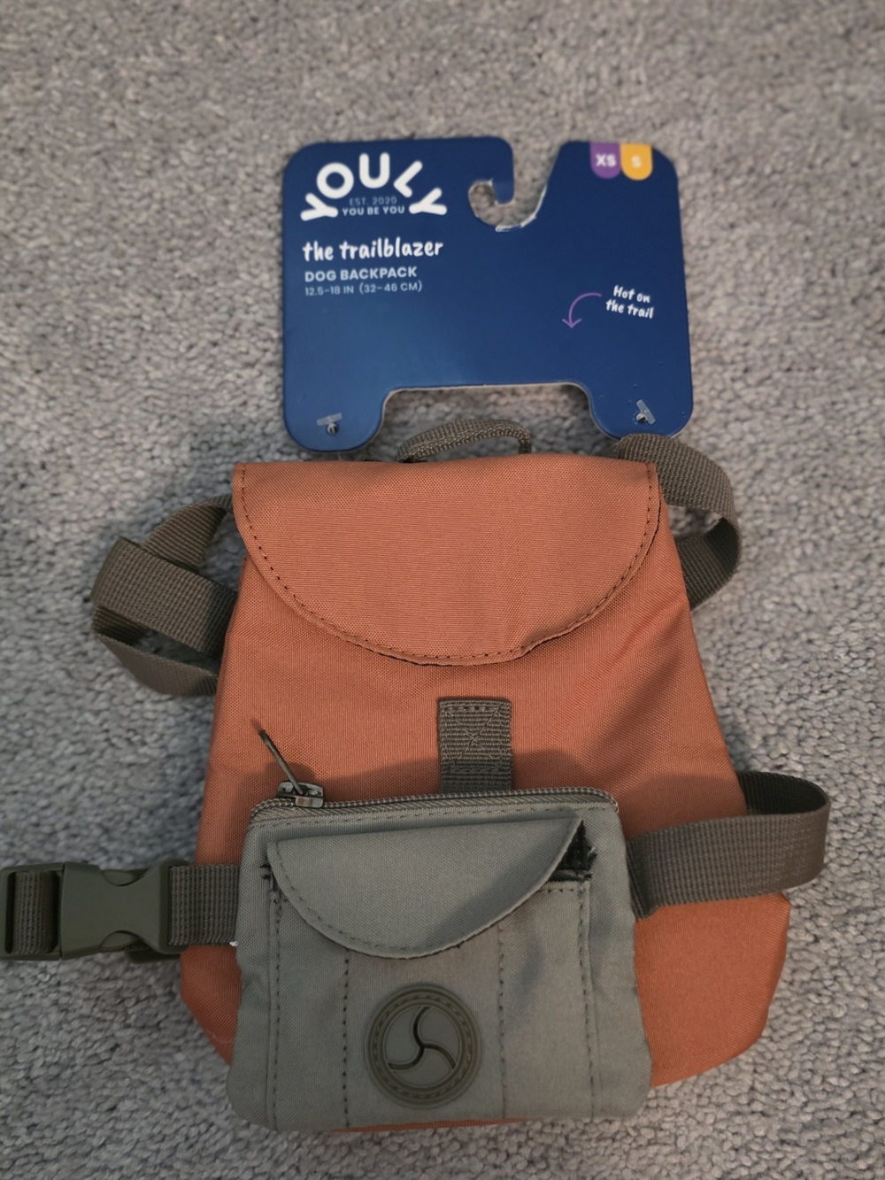 The Trailblazer Dog Backpack in Rust Orange And Tan